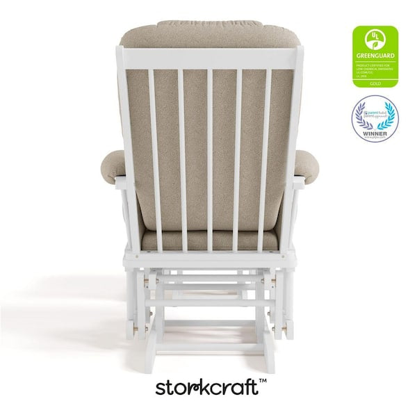 Rocking Chair - Tuscany White with Taupe Swirl Cushion Glider and Ottoman Set