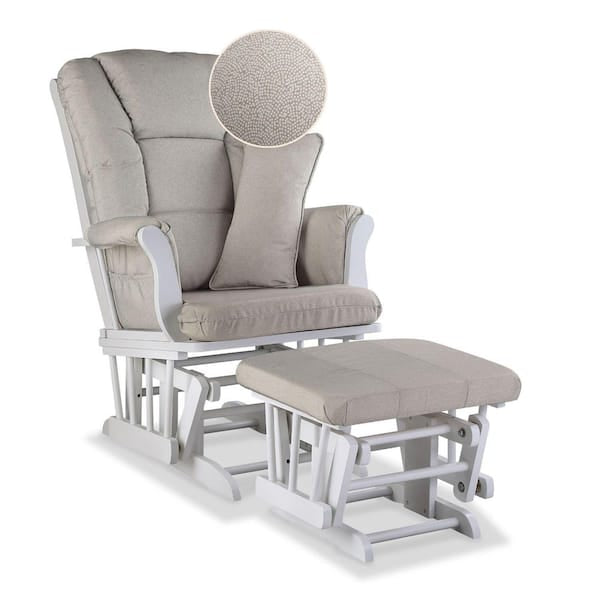 Rocking Chair - Tuscany White with Taupe Swirl Cushion Glider and Ottoman Set