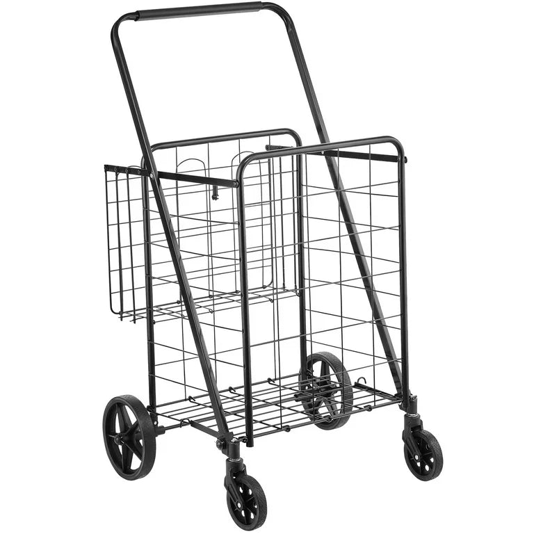 Cart - VEVOR Jumbo Folding Shopping Cart with Dual Basket, Black