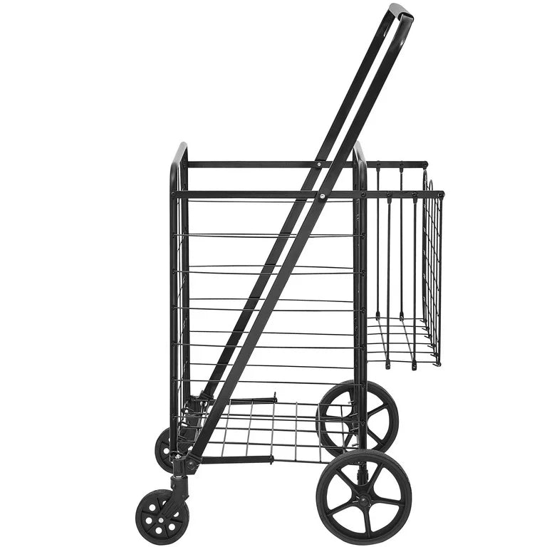 Cart - VEVOR Jumbo Folding Shopping Cart with Dual Basket, Black