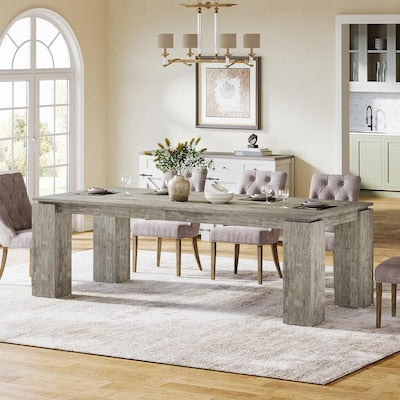 Dining Table - Tribesigns Grey Farmhouse Rectangle Dining Table 86.6 L x 29.5 H with Thick Legs