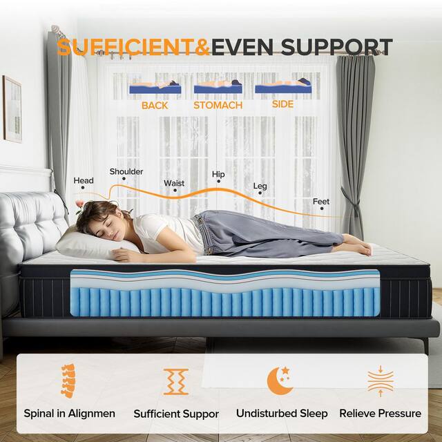Mattress - Twin Size Medium Hybrid Gel Memory Foam 8 in. Pocket Spring Breathable Hypoallergenic Mattress