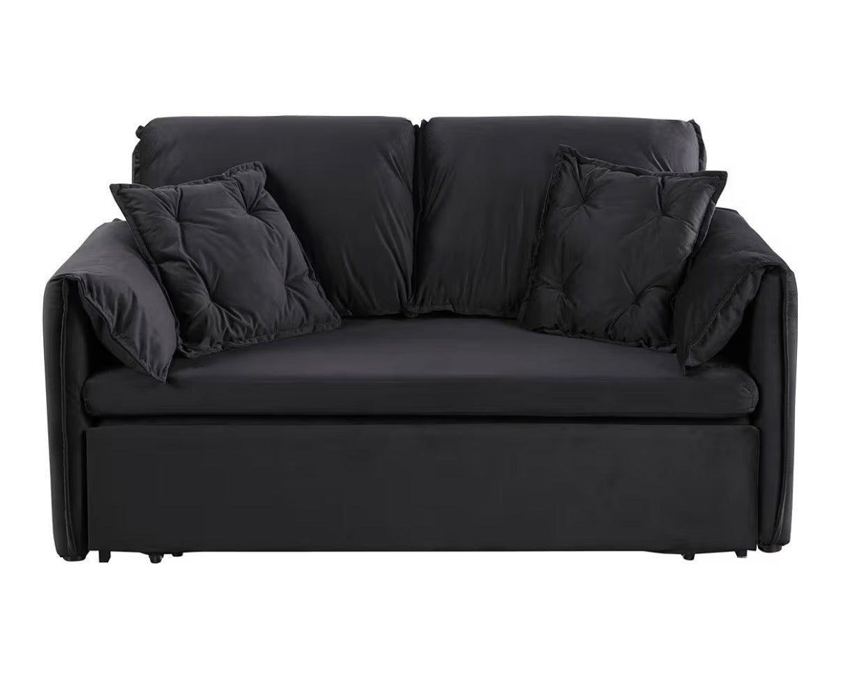 Sofa - Pull Out Sofa Bed Full Size, 3 in 1 Convertible Sleeper Couch Bed with USB Charging Port and Side Storage, Comfy Velvet Loveseat Pullout Sofa Bed for Living Room, Apartment (Black)