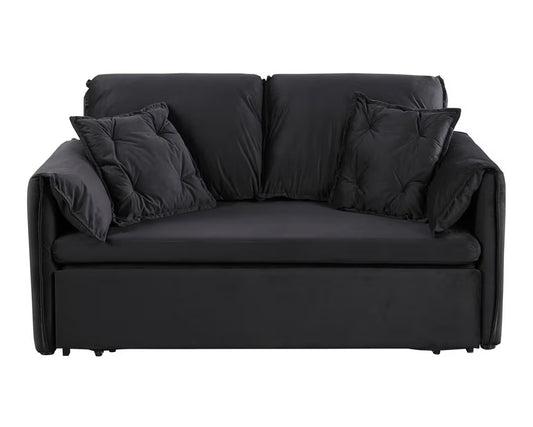 Sofa - Pull Out Sofa Bed Full Size, 3 in 1 Convertible Sleeper Couch Bed with USB Charging Port and Side Storage, Comfy Velvet Loveseat Pullout Sofa Bed for Living Room, Apartment (Black)