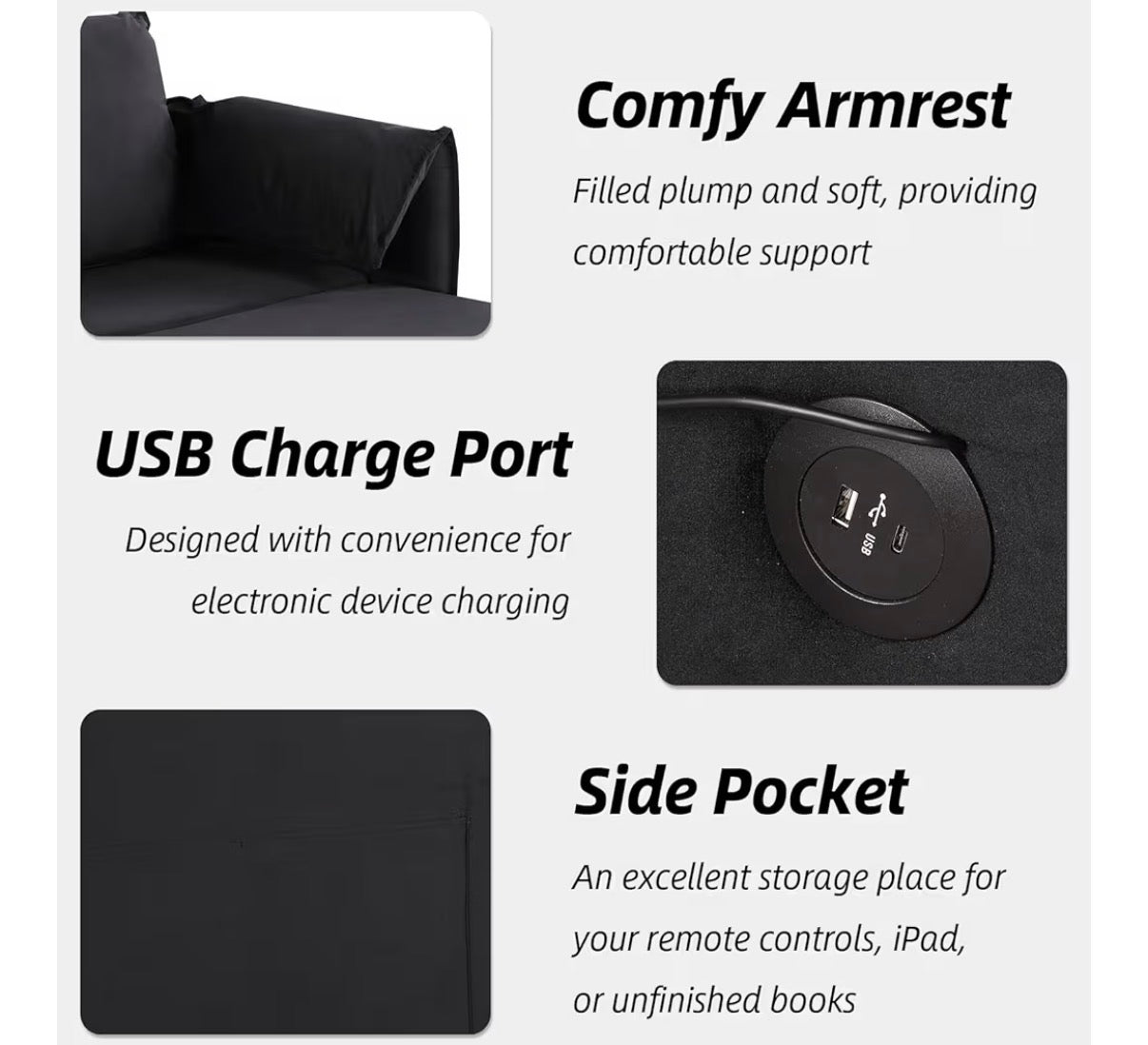 Sofa - Pull Out Sofa Bed Full Size, 3 in 1 Convertible Sleeper Couch Bed with USB Charging Port and Side Storage, Comfy Velvet Loveseat Pullout Sofa Bed for Living Room, Apartment (Black)