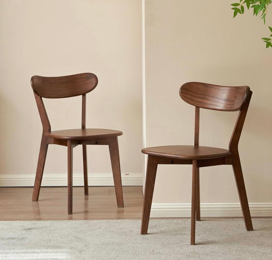 Dining Chair Set of 2 - Oak Dining Chairs, Kitchen Chairs, 100% Solid Wood Modern Dinner Chair with Curved Backrest, Dining Room Chair for Kitchen, Living Room, Study (2PK, Walnut)