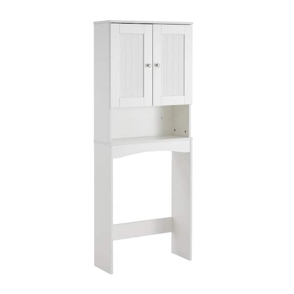 Storage Cabinet - 23.62 in. W x 61.81 in. H x 9.05 in. D White Over The Toilet Storage with Doors