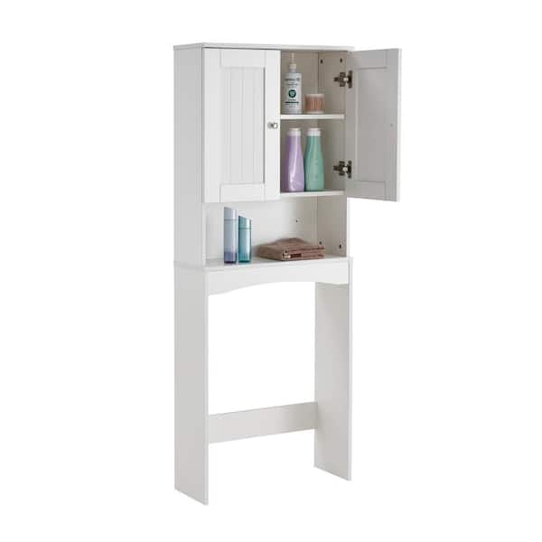 Storage Cabinet - 23.62 in. W x 61.81 in. H x 9.05 in. D White Over The Toilet Storage with Doors