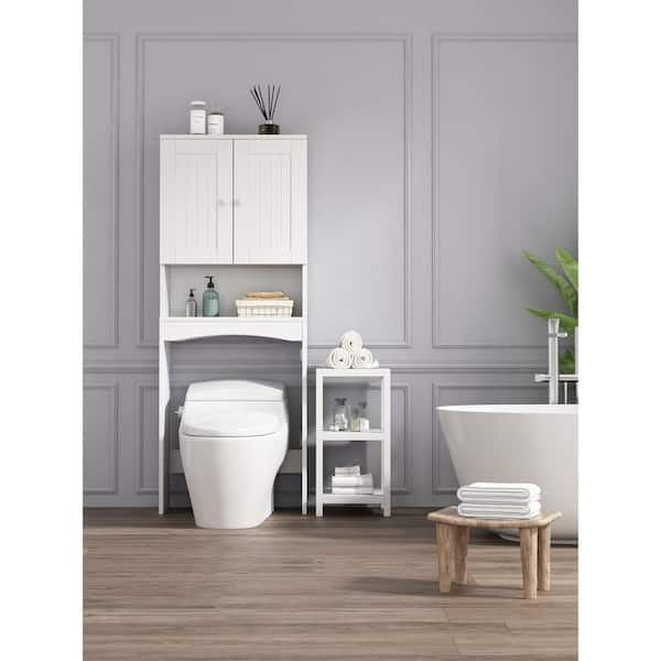 Storage Cabinet - 23.62 in. W x 61.81 in. H x 9.05 in. D White Over The Toilet Storage with Doors