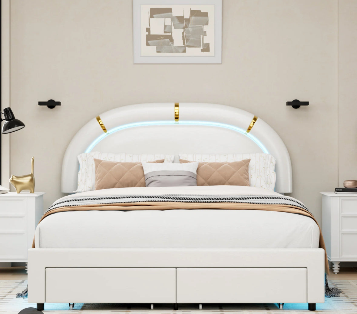 Bed - Full Size Mazelina Upholstered Cream Velvet - BSW