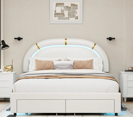 Bed - Full Size Mazelina Upholstered Cream Velvet - BSW