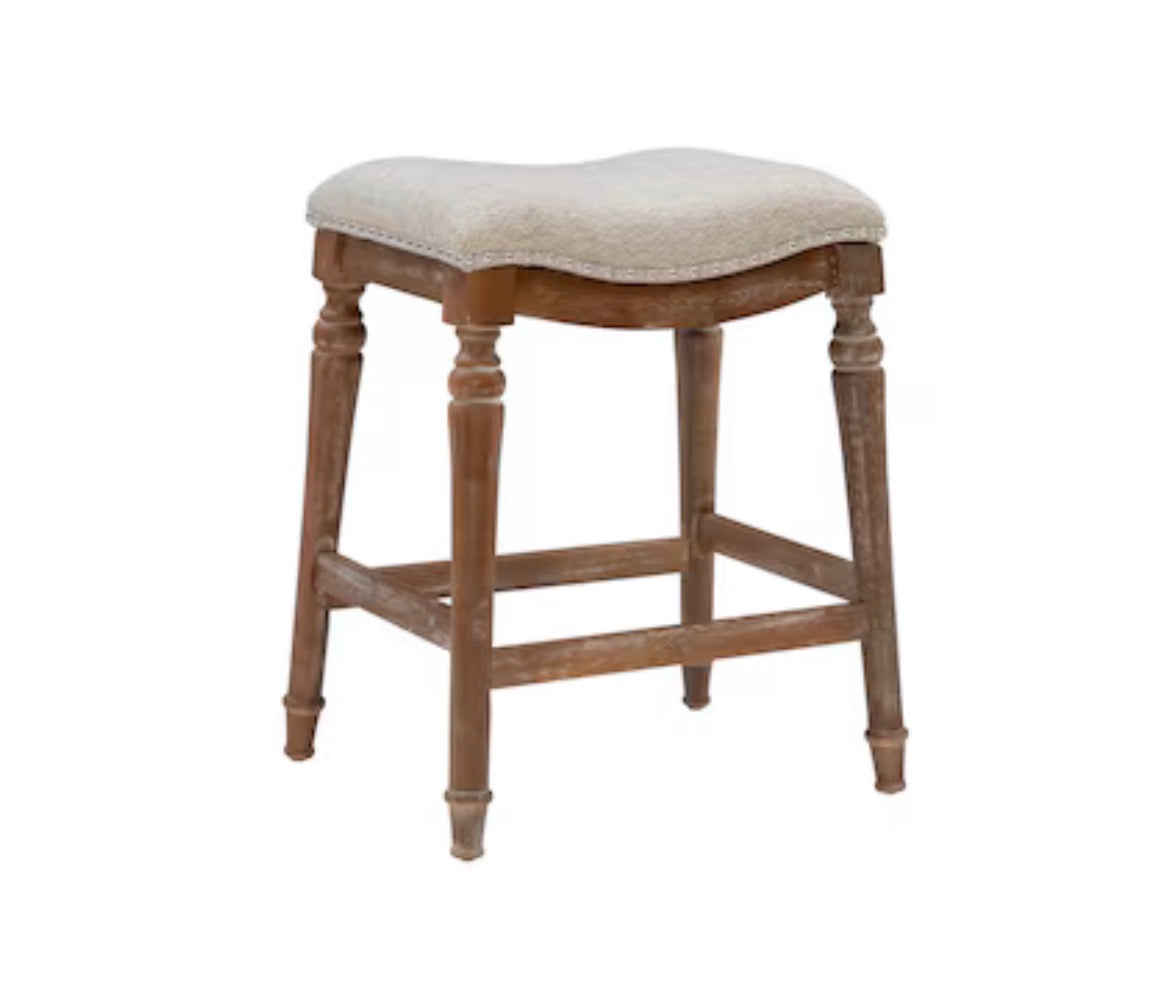 Barstools Single - 27” Powell Brown Counter height Upholstered Wood Bar Stool