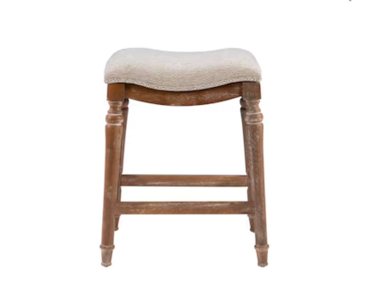 Barstools Single - 27” Powell Brown Counter height Upholstered Wood Bar Stool