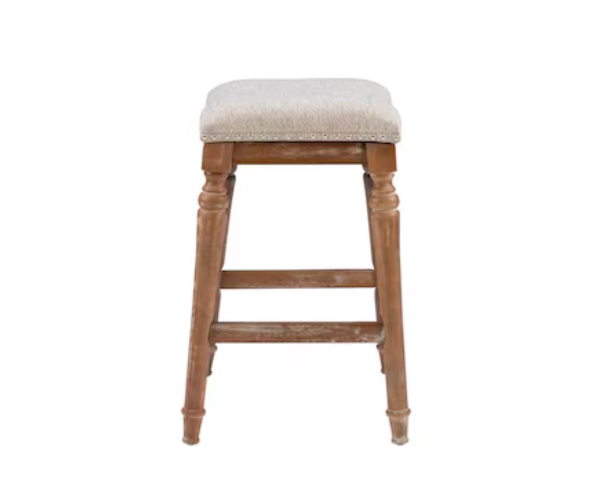 Barstools Single - 27” Powell Brown Counter height Upholstered Wood Bar Stool