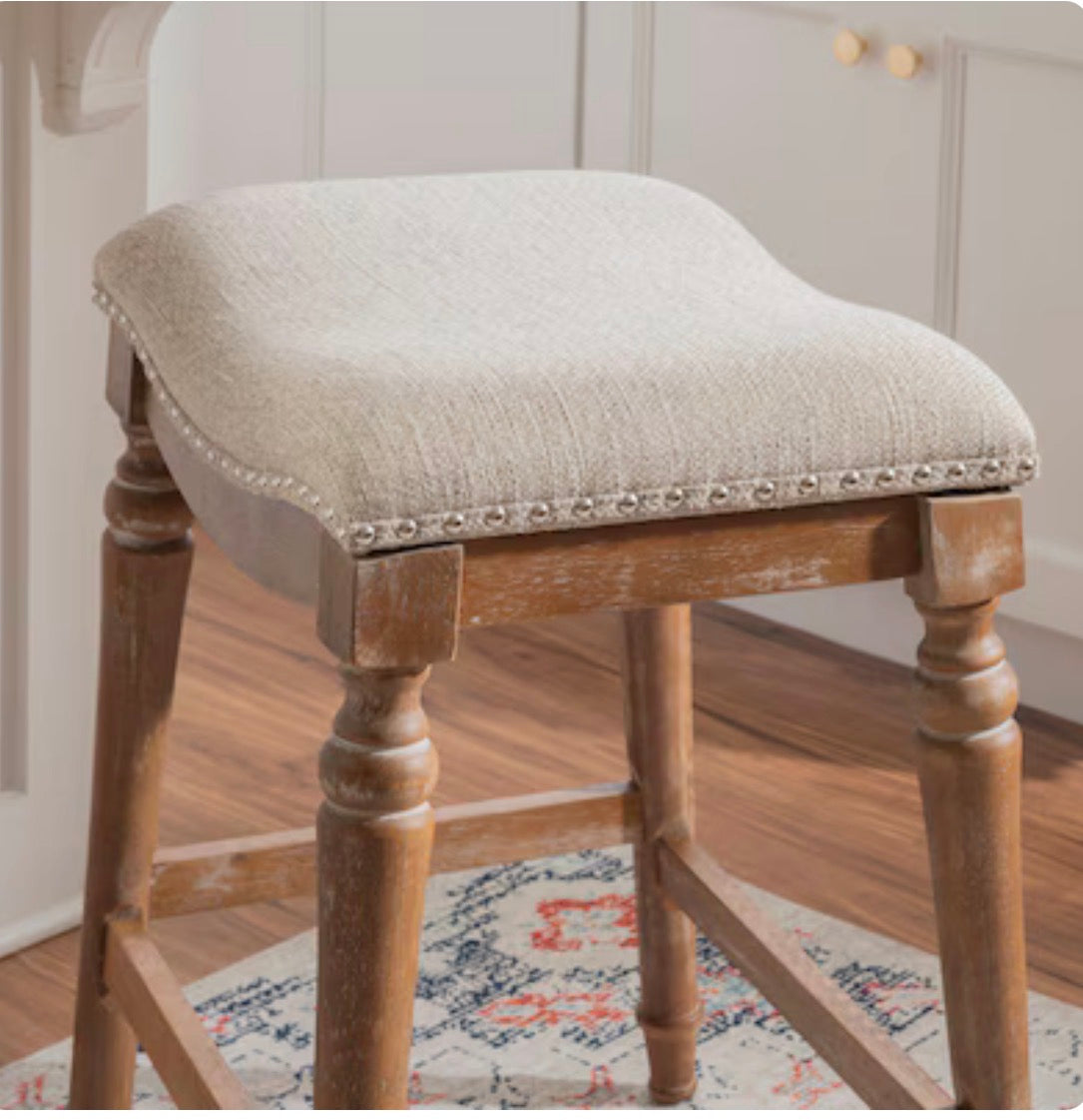 Barstools Single - 27” Powell Brown Counter height Upholstered Wood Bar Stool