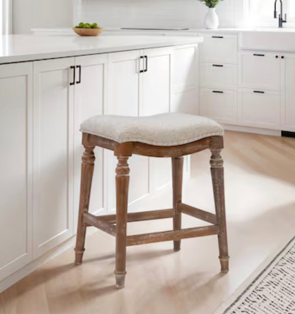 Barstools Single - 27” Powell Brown Counter height Upholstered Wood Bar Stool