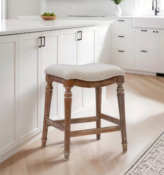 Barstools Single - 27” Powell Brown Counter height Upholstered Wood Bar Stool