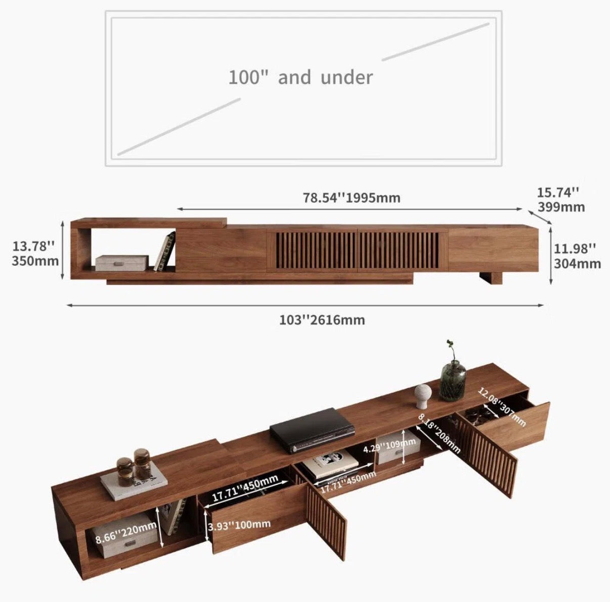Media Center - Retractable TV Stand up to 103” (some damage please see all photos)