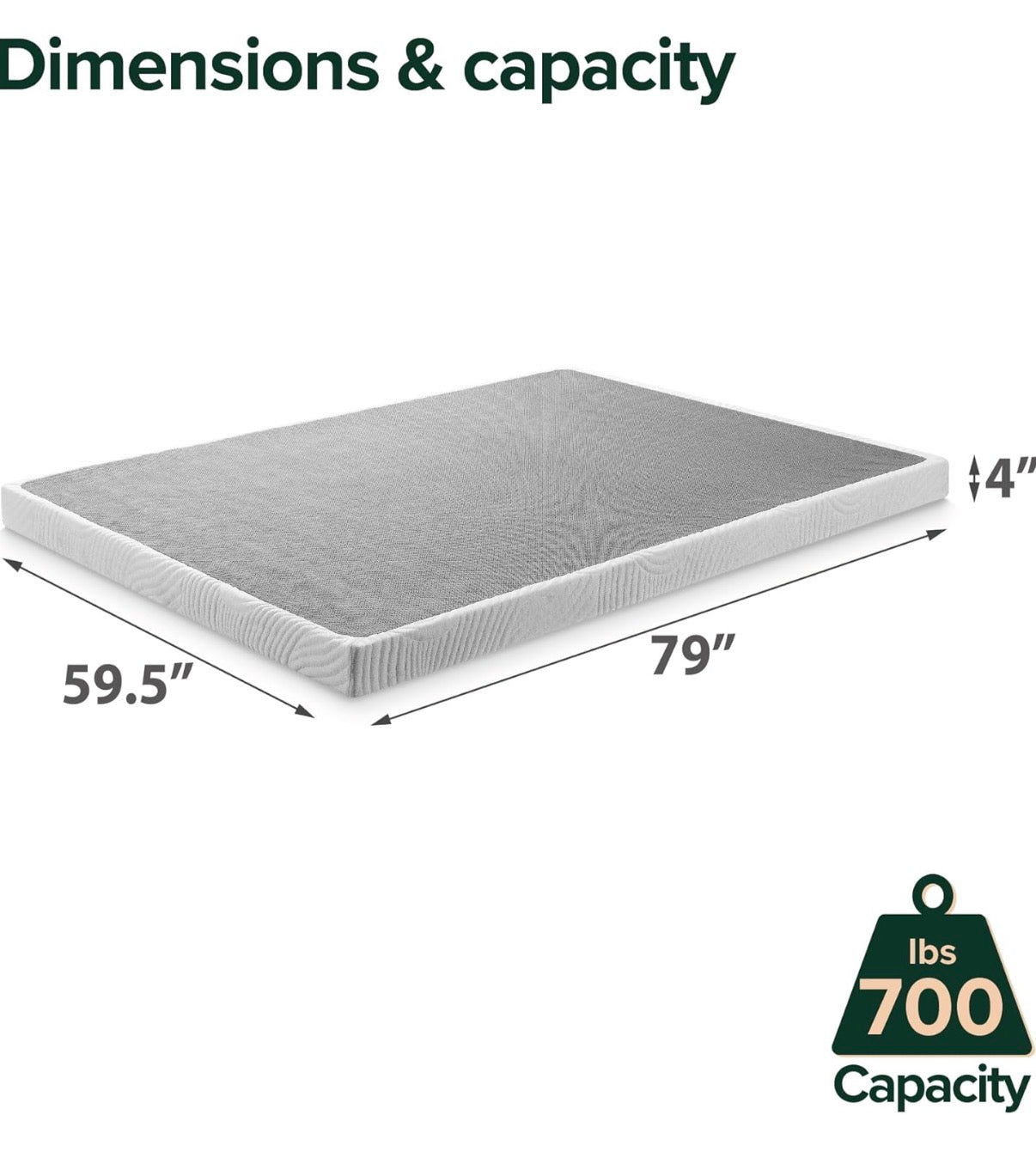 Mattress Support - 4 Inch Box Spring with Cover, Mattress Foundation, White