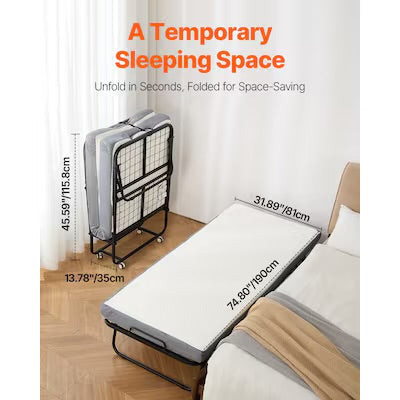 Folding Bed - Rollaway Folding Bed Frame (NO MATTRESS!!) 31 x 75-in Twin Size