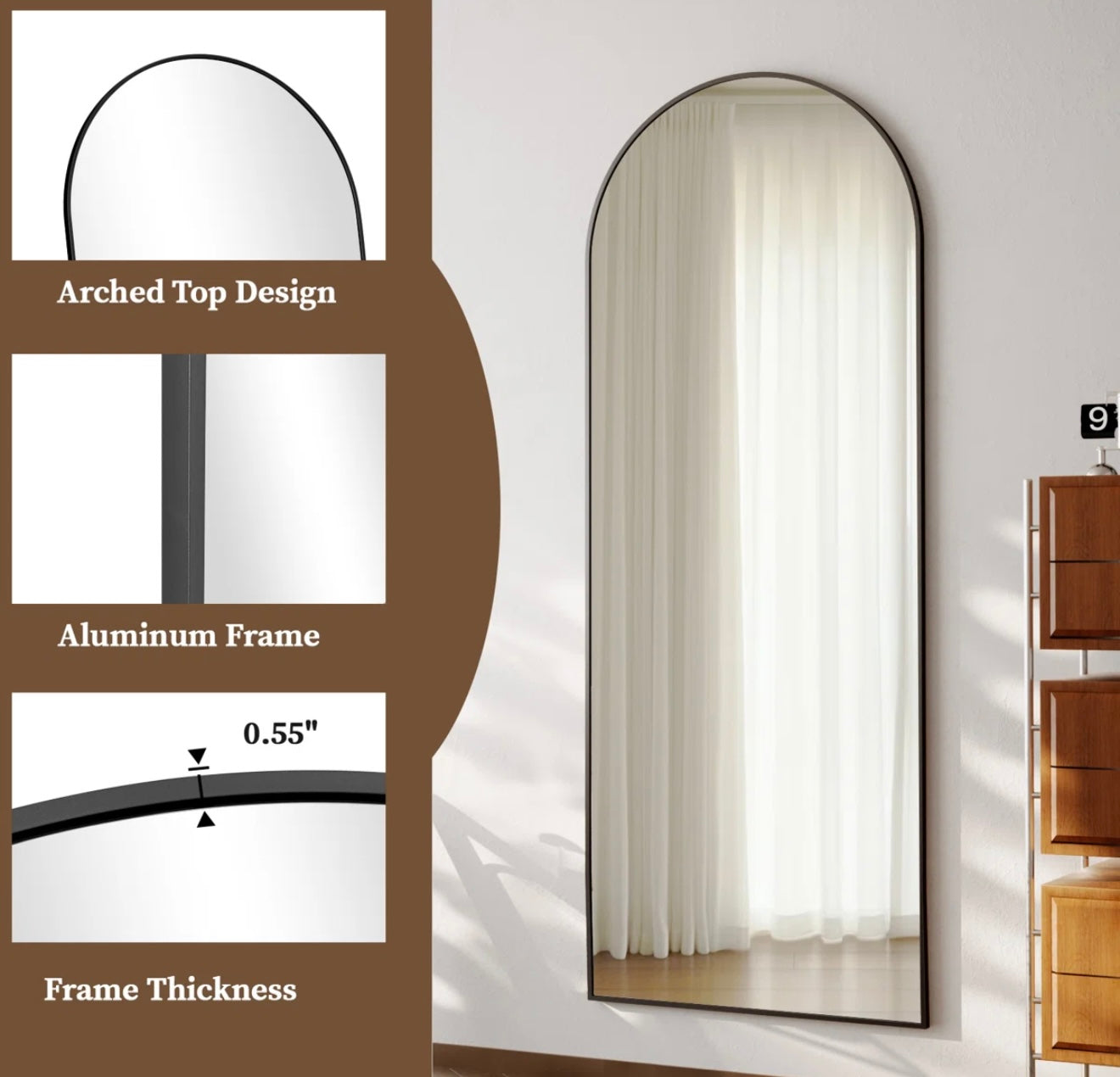 Mirror - Metal Arch Floor Mirror 78” X 35” Dronfield - WF9.25.25