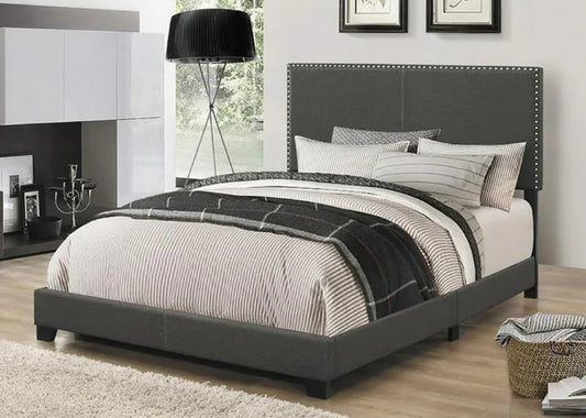 Bed - Full Size Willow Charcoal Upholstered with Nailhead Trim