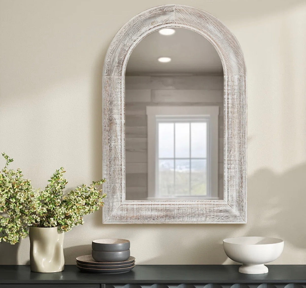 Mirror - Elegant Arch Wall Mirror with Distressed Wood Frame