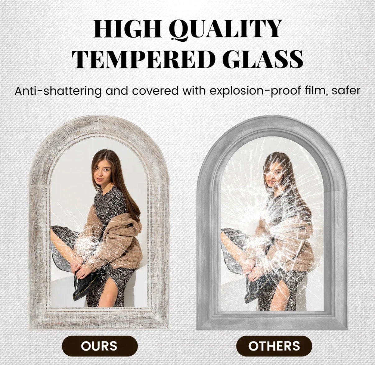 Mirror - Elegant Arch Wall Mirror with Distressed Wood Frame