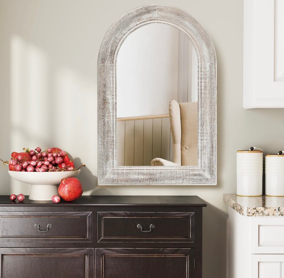 Mirror - Elegant Arch Wall Mirror with Distressed Wood Frame