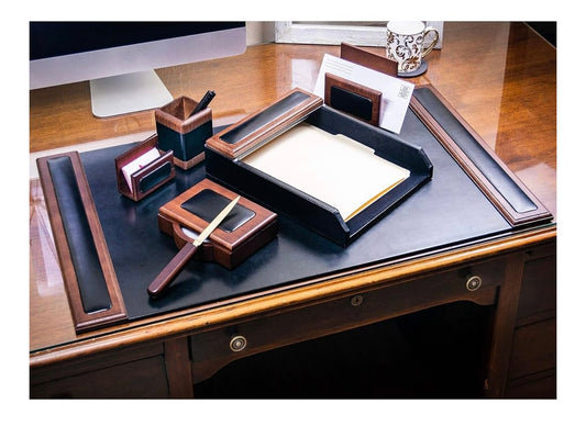 Home Decor - Desk Set Wood And Leather - WF9.25.25