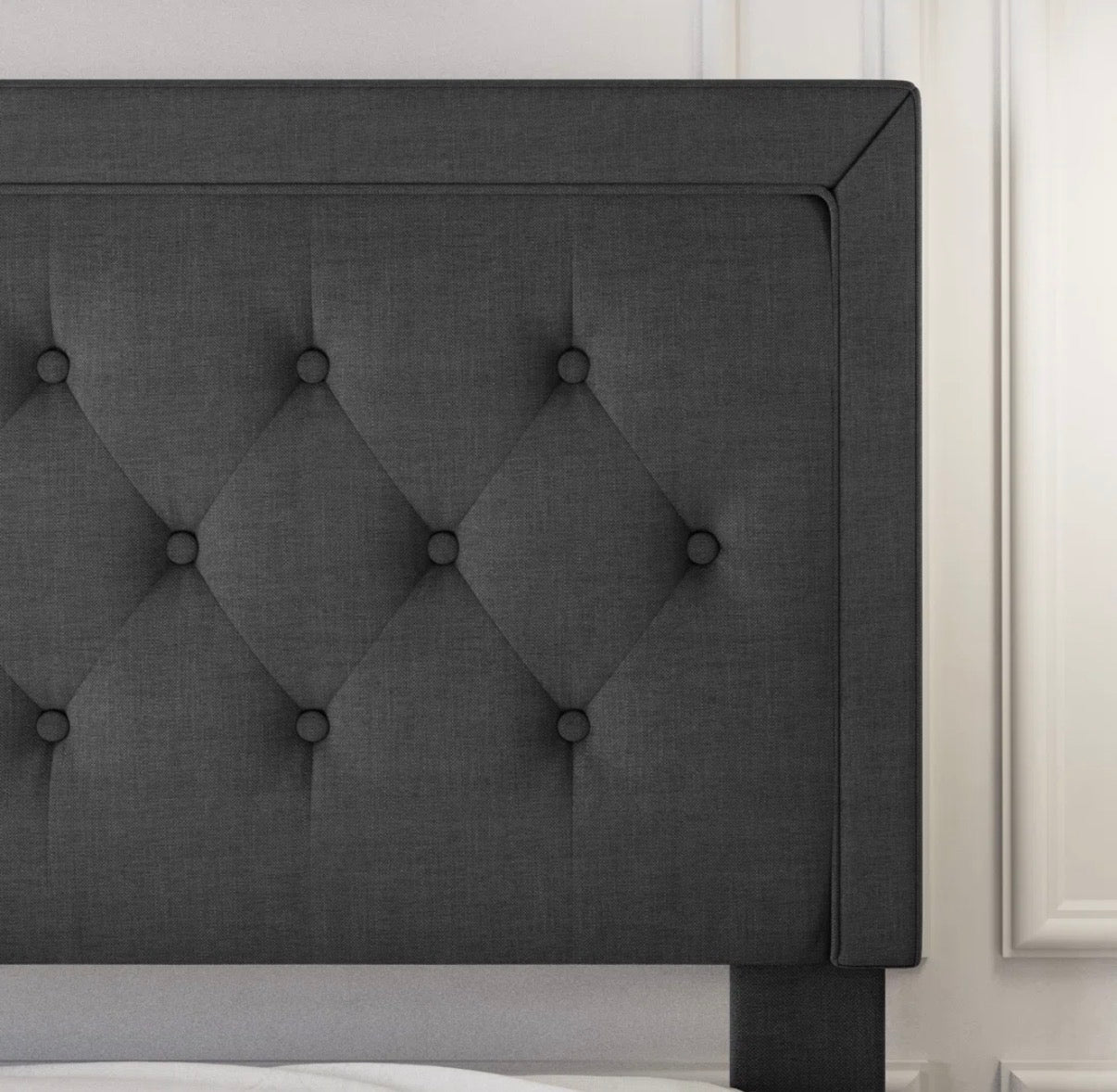 Bed - King Size Hegg Linen Tufted Upholstered Platform Bed with Wood Slats