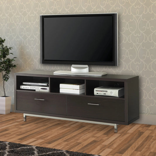 Media Center - Fabulously Designed Tv Console With Chrome Legs, Espresso Brown