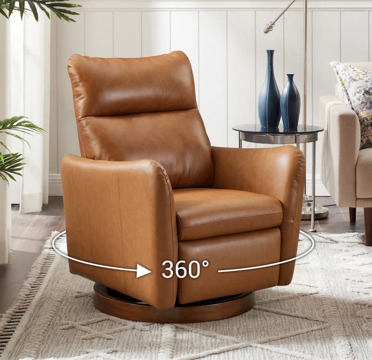 Recliner - Maxine 32.7'' W Swivel Leather Manual Push Back Recliner with Solid Wood Base (small tear in leather & repaired wood base)