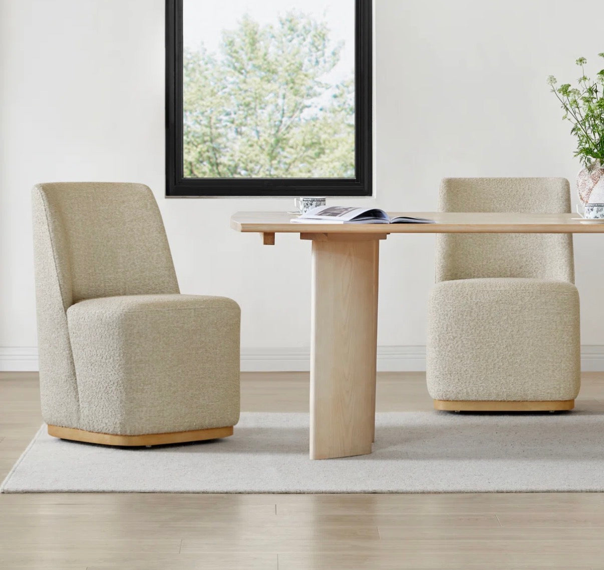 Chair Set of 2 - Accent Geelt Upholstered Dining Chairs with Casters