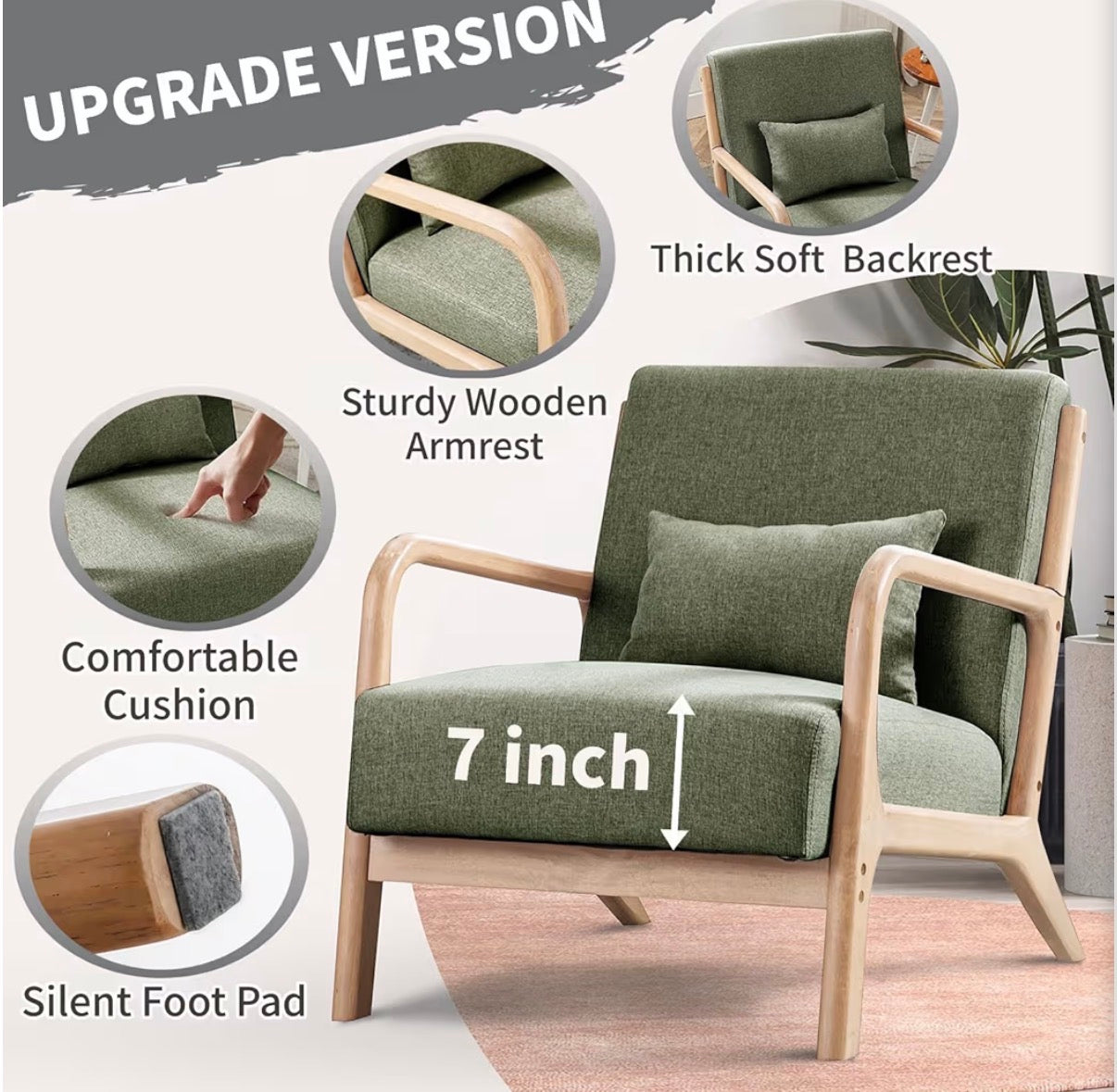 Chair - Accent Hertford 26" Wide Mid Century Upholstered Solid Wood Accent Chair with an Extra Pillow