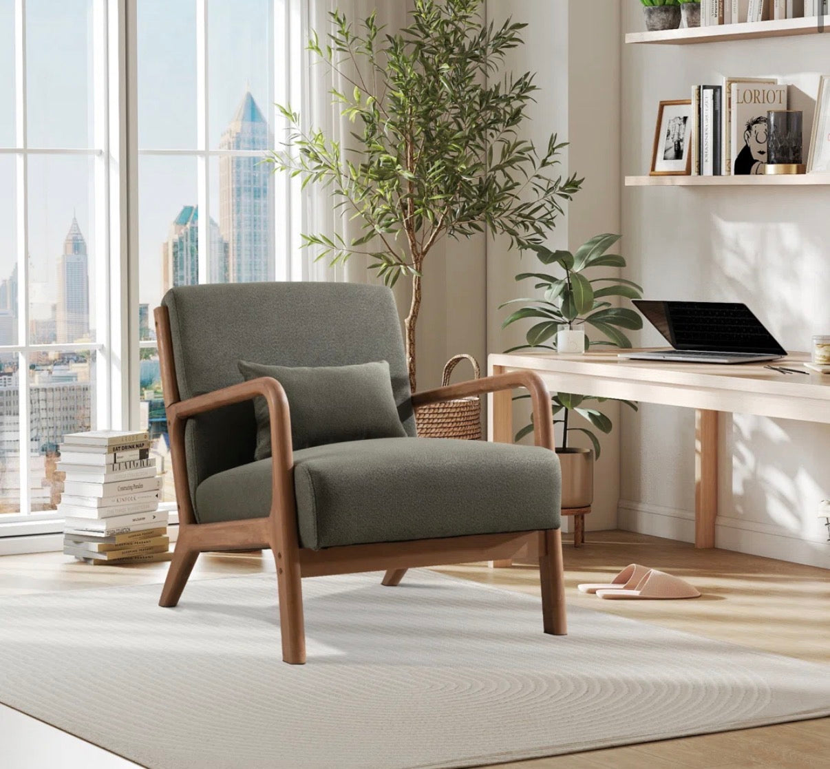 Chair - Accent Hertford 26" Wide Mid Century Upholstered Solid Wood Accent Chair with an Extra Pillow