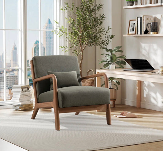Chair - Accent Hertford 26" Wide Mid Century Upholstered Solid Wood Accent Chair with an Extra Pillow