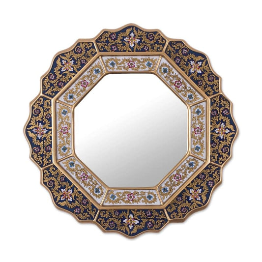 Mirror - Handmade Azure Star Blue Reverse Painted Glass Mirror (Peru) - 17.25" x 17.25"