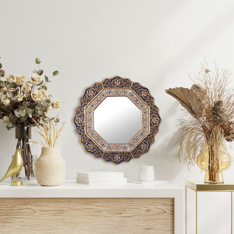 Mirror - Handmade Azure Star Blue Reverse Painted Glass Mirror (Peru) - 17.25" x 17.25"