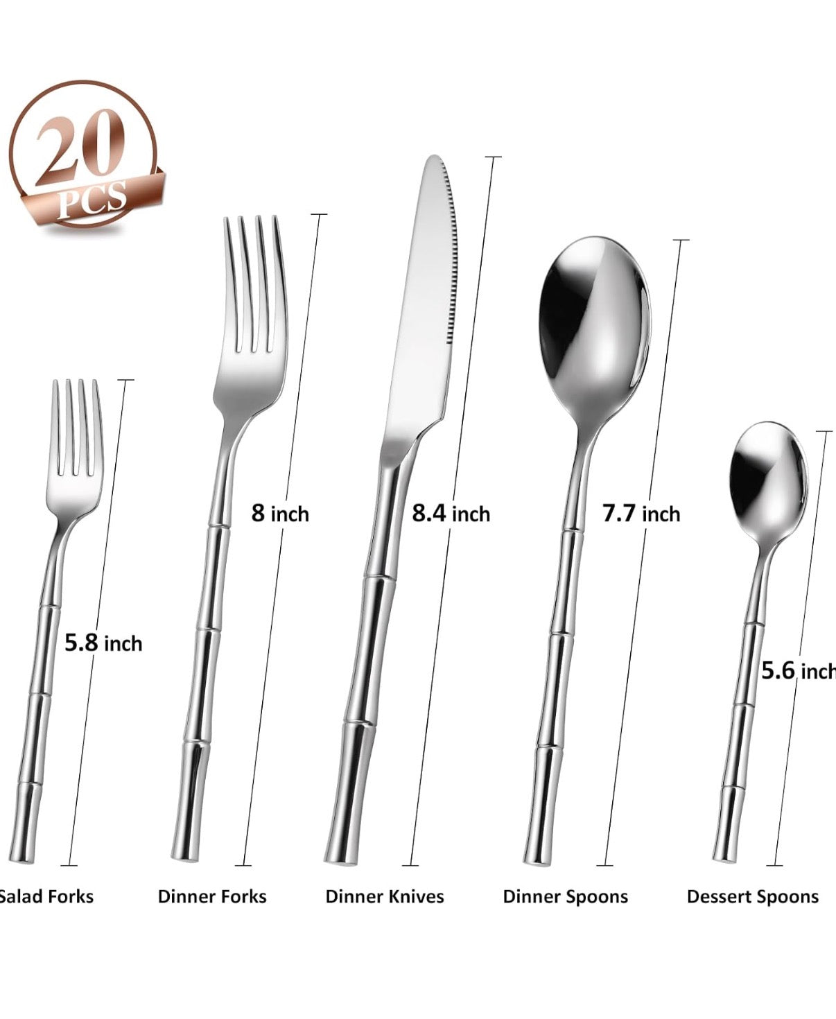 Silverware - 20 Pieces Bamboo Flatware Set Silverware Set Service for 4 Stainless Steel Fine Vintage Flatware Set