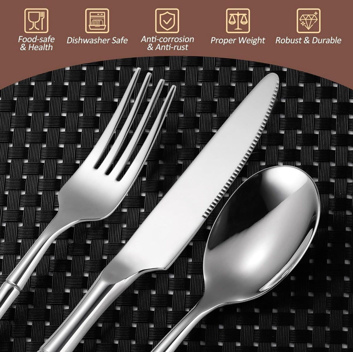 Silverware - 20 Pieces Bamboo Flatware Set Silverware Set Service for 4 Stainless Steel Fine Vintage Flatware Set