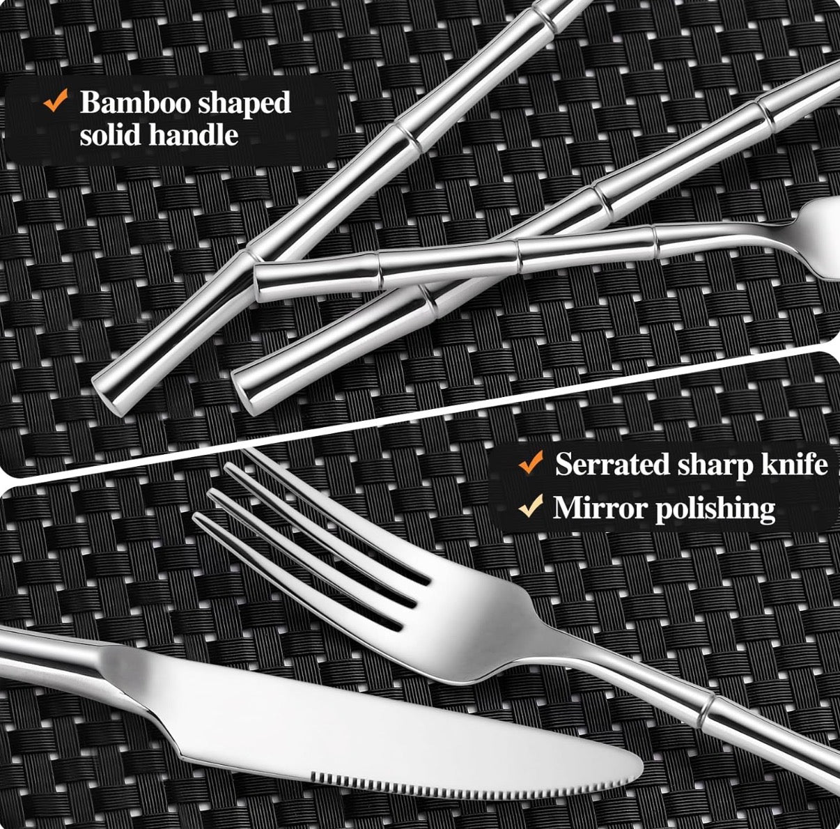 Silverware - 20 Pieces Bamboo Flatware Set Silverware Set Service for 4 Stainless Steel Fine Vintage Flatware Set