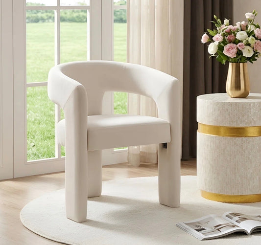 Chair - Accent Cream Upholstered Modern Curved  Accent Three Leg Chair