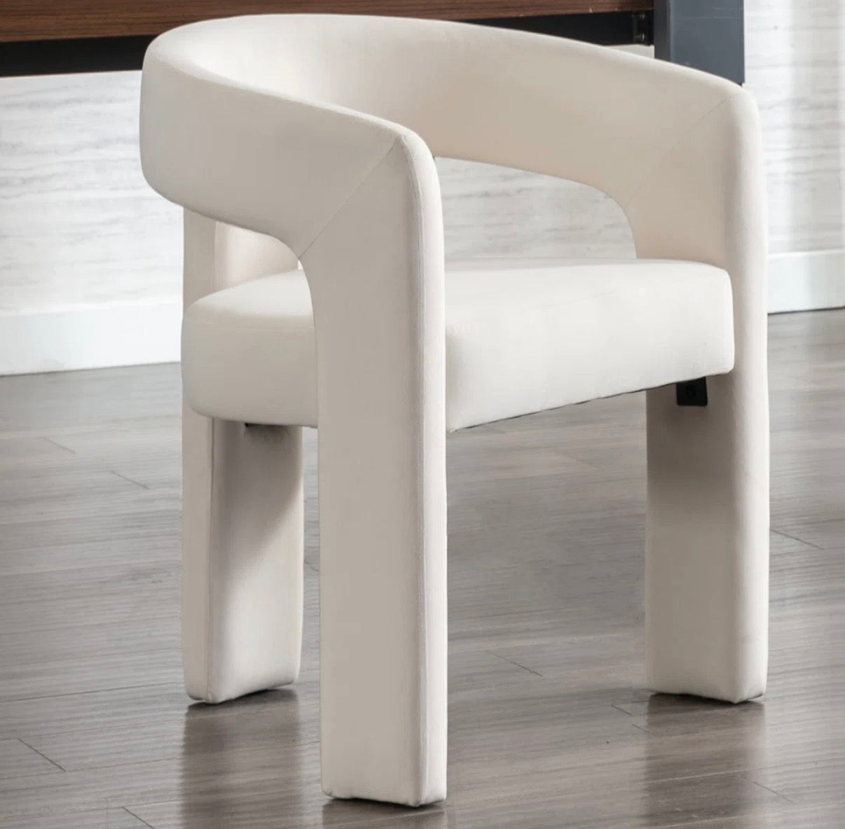 Chair - Accent Cream Upholstered Modern Curved  Accent Three Leg Chair