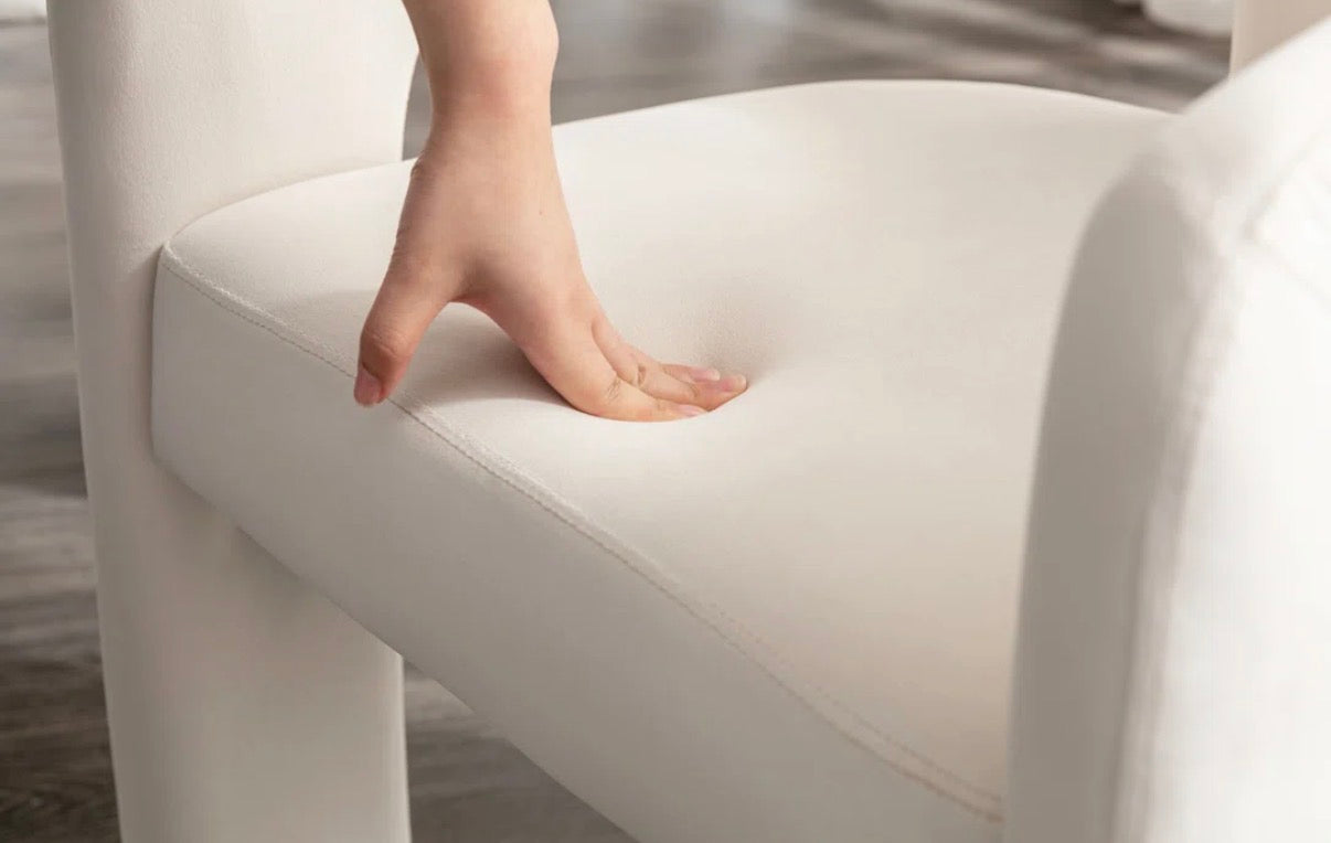 Chair - Accent Cream Upholstered Modern Curved  Accent Three Leg Chair