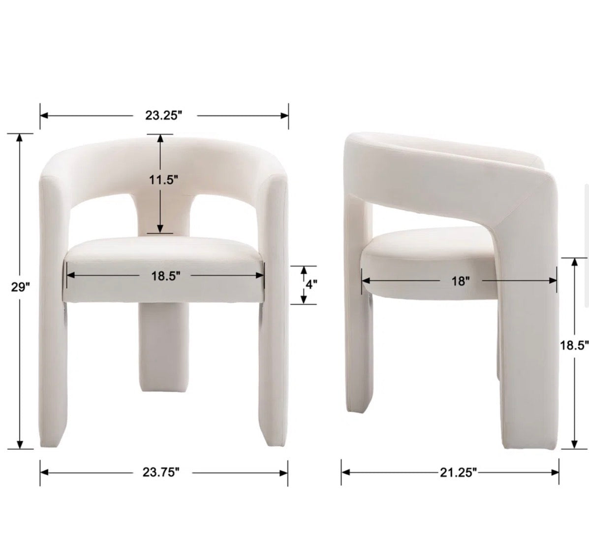 Chair - Accent Cream Upholstered Modern Curved  Accent Three Leg Chair