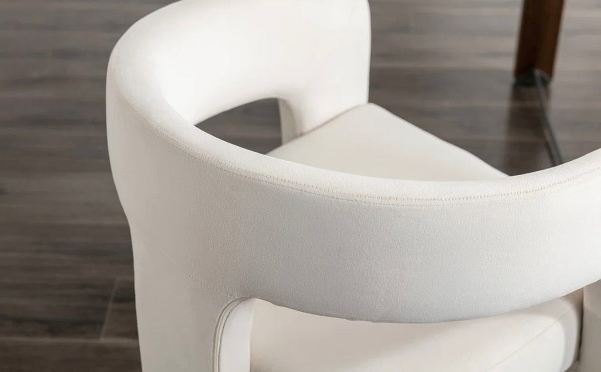 Chair - Accent Cream Upholstered Modern Curved  Accent Three Leg Chair