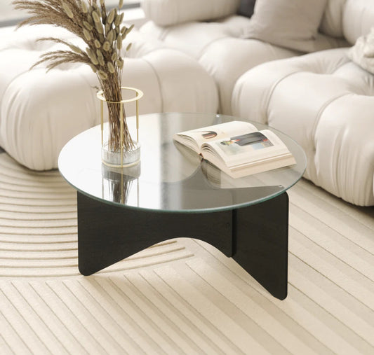 Coffee Table - Umbra Madera Modern Glass Top Coffee Table with wood Base -Hebron3