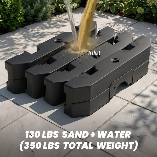 Umbrella Base - 4-Part Patio Cantilever Umbrella Base in Black HDPE Outdoor Weighted Umbrella Stand 350 lb. Water and Sand Filled