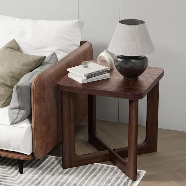 End Table - 24 in. W Walnut Square Wood End Table with Round Corners